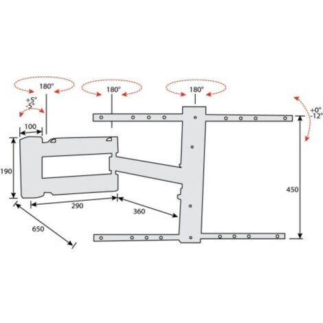 Support tv led inclinable double bras articulé - Fixation : Murale - Pour écran : 32 à 55\" - Profondeur maxi : 650 mm - Profondeur mini : 40 mm - Décor : Noir - Charge : 25 kg  - ITAR