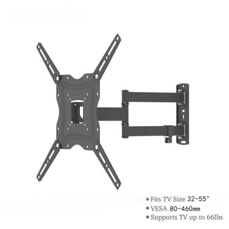 Support TV mural réglable 32-55' – Rotatif avec niveau à bulle – Charge max 30 kg – Inclinaison -15° à 15° – Acier laminé à froid