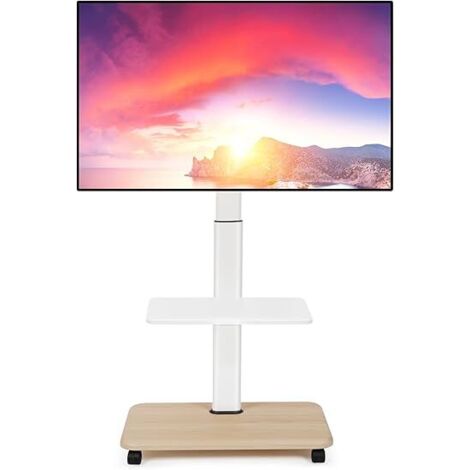 Support TV roulettes Meuble TV Roulant pour 32-70 Pouces Plat/incurvé LED/LCD/OLED Hauteur réglable Support TV sur Pied Jusqu à 45kg Meuble TV au Sol avec étagère DVD pour Ordinateur Blanc