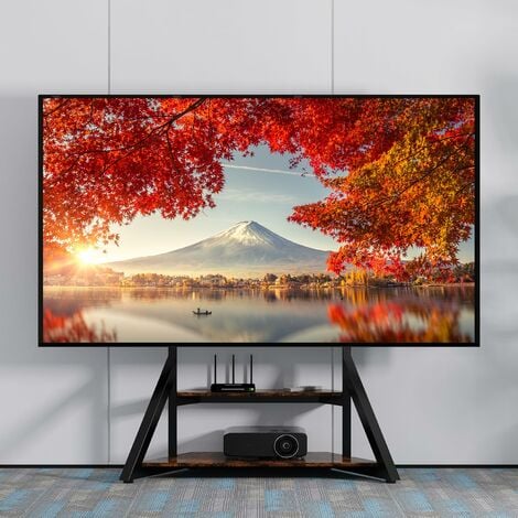 UNHO Support TV sur Pied avec 2 Étagères en Bois Hauteur Réglable Max VESA 800x600mm pour Télé Écran LED OLED LCF Charge - 100kg+50kg×2