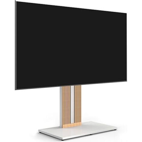 Support TV sur Pied pour Ecran de 55 à 88 Pouces Hauteur Réglable Meuble TV en Bois Massif Pivotant Charge Max 60kg Angle Adjustable ±30° Série Zen