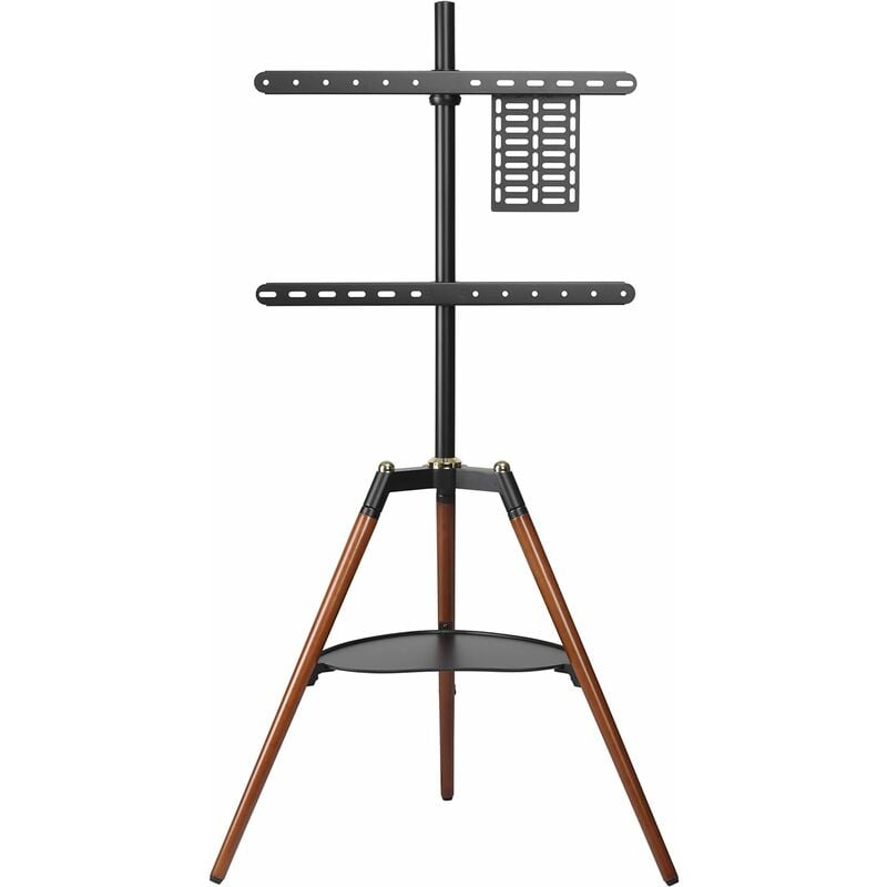 Support TV sur Trépied pour Écran de 32 à 60 Pouces Fait en Bois Hauteur Réglable avec Rotation de 140 ° pour Chambre à Coucher, Salon, Coin