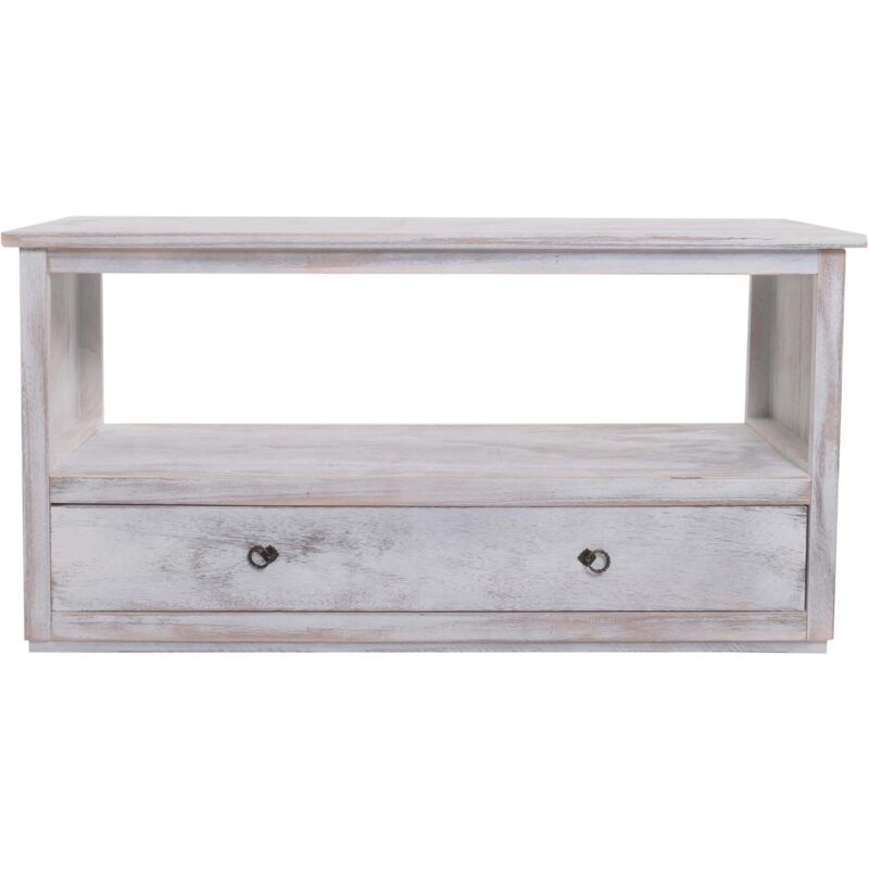 Support TV table TV lowboard étagère TV, shabby look, vintage, blanc