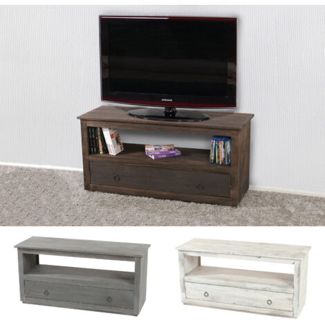Support TV table TV lowboard étagère TV, shabby look, vintage - blanc
