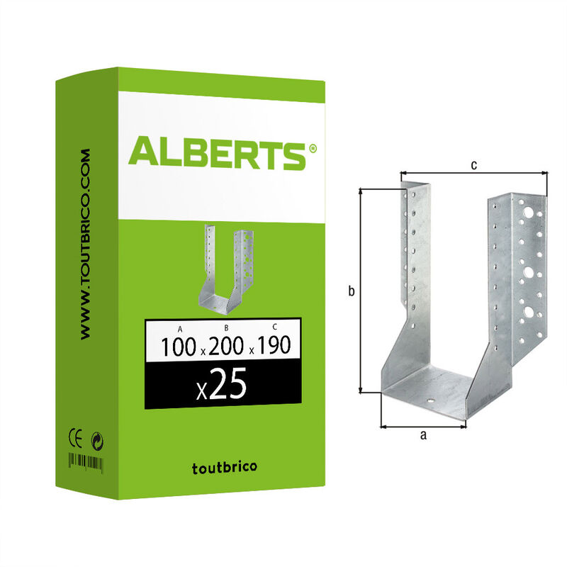 25 supports u ailes extérieures 100x200mm galvanisés Alberts Gris