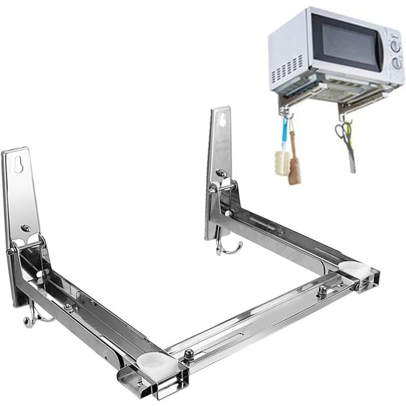 Gojoy - Support Universel pour Micro-Ondes avec Bras télescopiques Support pour Micro-Ondes étagère Murale en Acier Inoxydable pour Micro-Ondes