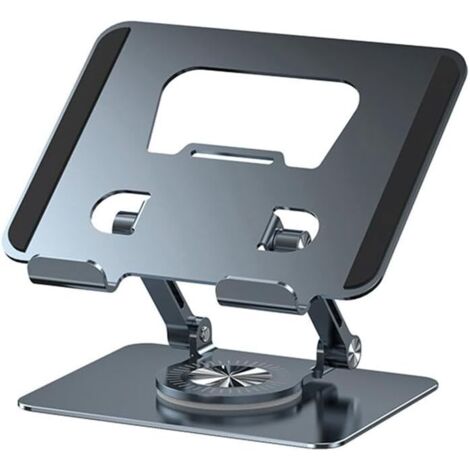Support universel pour ordinateur portable avec base rotative à 360°, hauteur et angle réglables, étagère de lecture murale pliable, gris.