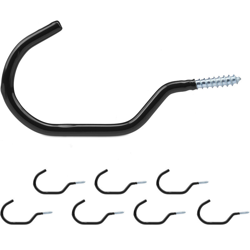 Relaxdays - Support vélo mural en lot de 8, pour le mur ou plafond, caoutchouté, crochet à visser, noir