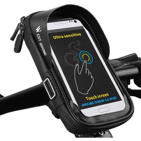 Support Vélo Téléphone Etanche, Support Smartphone Universel Sacoche Vélo pour Guidon de Vélo VTT Moto Scooter avec Housse Transparante Ecran Tactile Rotation 360° pour Smartphone sous 6 Pouces,Irisfr