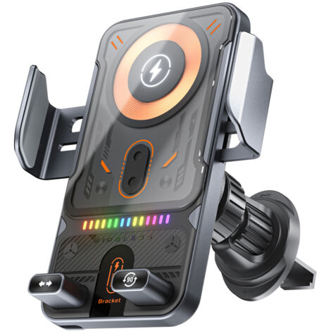 Support ventilation auto charge sans fil rotation électrique complète, basculement automatique portrait paysage, couleur argent