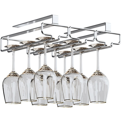 Support Verre Suspendu , Porte Verres à Vin en Métal , Rangement Verre Installation sous Meuble , pour Bar , Restaurant , Cuisine (3 Rangs , argent)