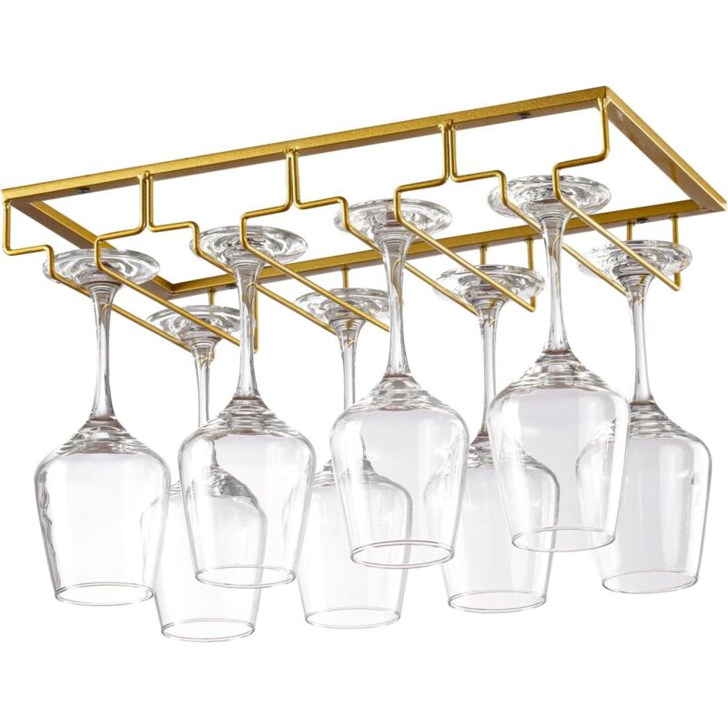 Support Verre Suspendu, Porte Verres à Vin en Métal, Rangement Verre Installation sous Meuble, pour Bar, Restaurant, Cuisine (Or)