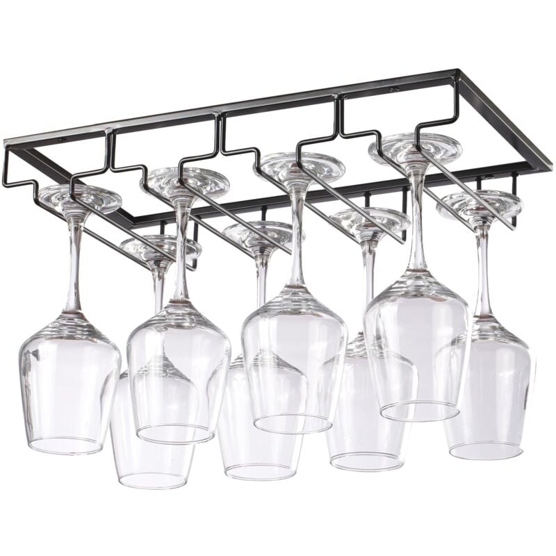 Aougo - Support Verre Suspendu, Porte Verres à Vin en Métal, Rangement Verre Installation sous Meuble(4 Rangs, Noir)