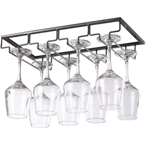 Support Verre Suspendu, Porte Verres à Vin en Métal, Rangement Verre Installation sous Meuble(4 Rangs, Noir)
