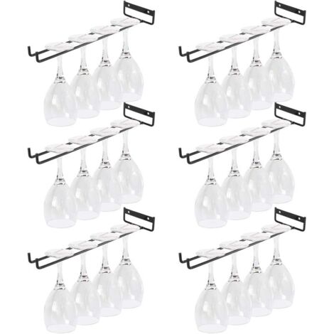 Support Verres Suspendu 30 cm Noir Métal pour Meuble Bar Cuisine – Lot de 6