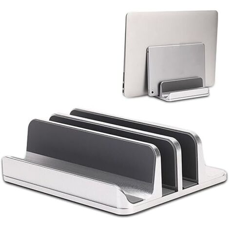 Support vertical aluminium ordinateur portable tablette téléphone, rangement bureau