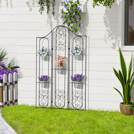 Support vertical pliable pour plantes avec 5 pots métalliques d'extérieur, 82 x 12,5 x 150 cm, noir