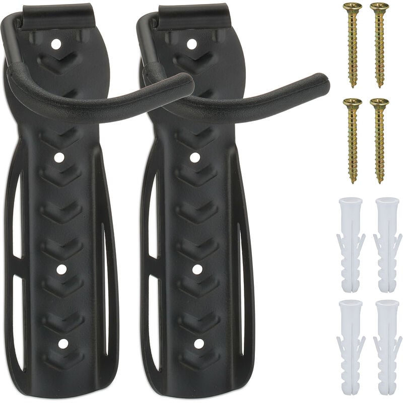 Relaxdays - Support vélo mural en lot de 2, charge maximale : 25 kg, suspension verticale, métal (acier), noir
