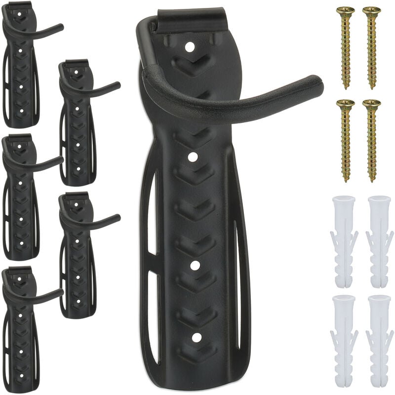 Relaxdays - Support vélo mural en lot de 6, charge maximale : 25 kg, suspension verticale, métal (acier), noir