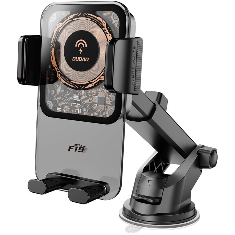 Support voiture à serrage F19 pour téléphone avec chargeur inductif 15W, noir