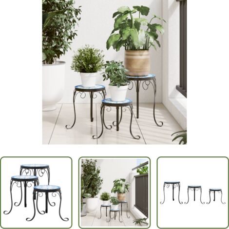 Supporti ceramici -  Supporti per Piante 3 pz Blu e Bianco in Ceramica