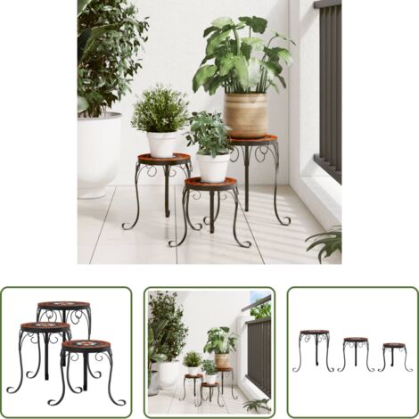 Supporti in ceramica -  Supporti per Piante 3 pz Terracotta e Bianco in Ceramica
