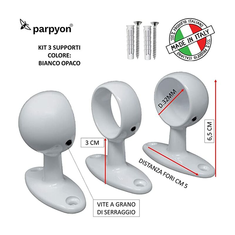 Image of Parpyon - Supporti per corrimano a muro Staffe per tubo Mod. 519-3 Bianco