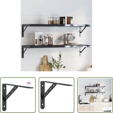 Supporti per scaffali -  Staffe per Mensola 4 pz 30x2,5x15,5 cm in Acciaio Inox Nero