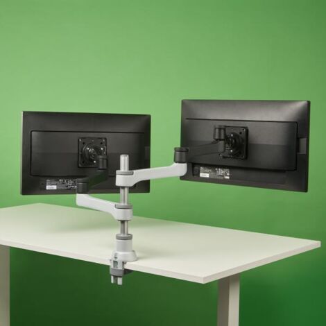 Supporto a Braccio Doppio per Monitor R-Go Zepher 4 C2, Regolabile, Nero/Argento, Montaggio da Scrivania