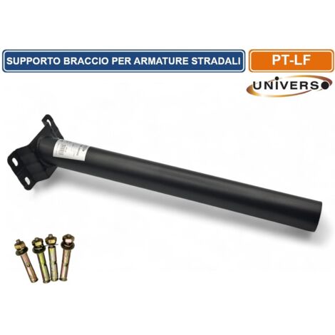 SUPPORTO BRACCIO PALO A MURO PER ARMATURE STRADALI COLORE NERO LUNGHEZZA 45CM DIAMETRO 4.8CM