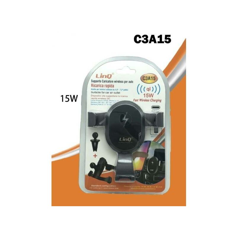 Image of Trade Shop - Supporto Caricatore Auto Per Smartphone Con Ricarica Rapida Wireless Qi 15w C3a15