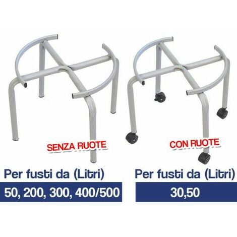 SUPPORTO CARRELLO TREPPIEDE PIEDISTALLO PER CONTENITORE BOTTE FUSTO OLIO 16382V Ø 32 LT 30 C/RUOTE (16382)