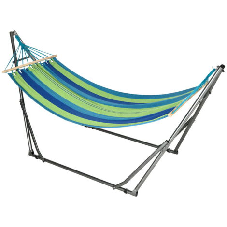 SUPPORTO CON AMACA AUTOPORTANTE PIEGHEVOLE IN COTONE E ACCIAIO. 270X100X94CM
