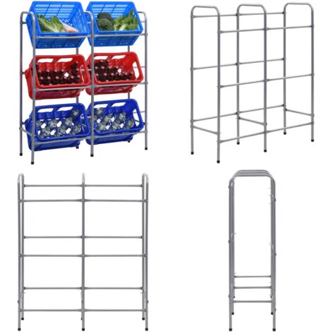 Supporto con Ripiani per 6 Casse Argento 96x33x116 cm Acciaio - Scaffale per casse - Ripiano per casse