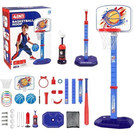 Supporto da basket per bambini, set da basket da piscina 4 in 1, supporto per T-ball, giocattolo da baseball, sport indoor e outdoor per bambini da 1 a 8 anni.
