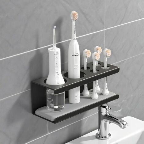 Supporto da parete adesivo resistente per spazzolini elettrici, con 6 scomparti, colore nero.