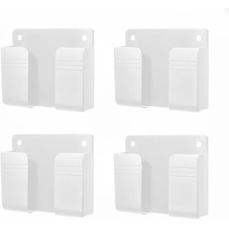 Supporto da parete bianco, generico, in 4 pezzi per telecomando, con adesivo resistente, scatola portaoggetti impermeabile, per telefono e telecomando, supporto da parete per doccia, letto e comodino