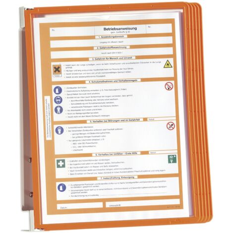 Supporto da parete con 5 lavagne visibili, arancione, con cornice in profilo