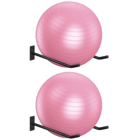 Supporto da parete in metallo per palla da fitness (set da 2), supporto nero per palla da yoga, supporto stabile per palla da yoga per uso domestico o in studio.