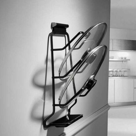 Supporto da parete nero per coperchi di pentole, porta taglieri, organizer per accessori da cucina