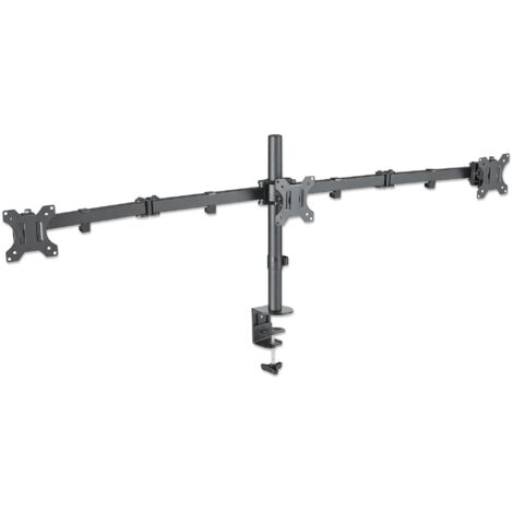 Supporto da Scrivania Manhattan per 3 Monitor 13-27'' con Morsetto, Supporto da Tavolo per TV a Schermo Piatto 68,6 cm (27''), Nero