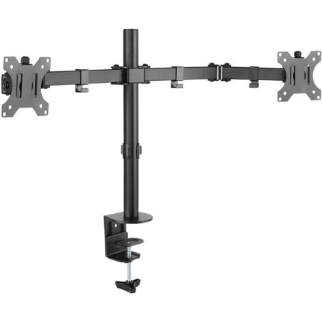 Supporto da Scrivania per 2 Monitor 13-32'' a Morsetto Nero, Regolabile in Altezza e Angolazione