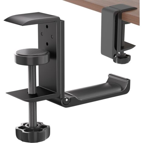 Supporto da scrivania per cuffie – Cuffie standard – Supporto regolabile – Gancio universale – Alluminio nero