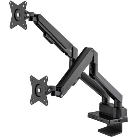 Supporto da Tavolo Manhattan per Monitor Doppio 17-32'' con Molla a Gas, Docking Station 8-in-1 e Compatibilit� fino a 81,3 cm (32 pollici), Nero