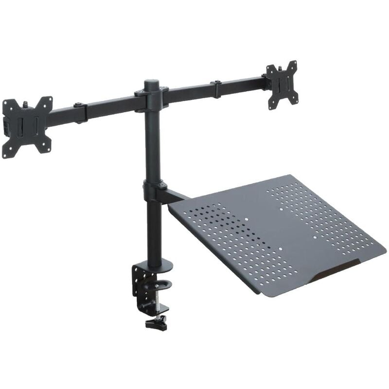 Image of Supporto da tavolo per 2 monitor led/lcd 13-27 art L-25 + ripiano per laptop 10 kg Nero