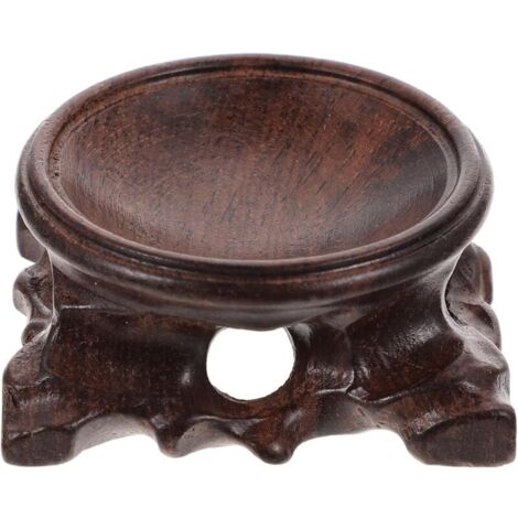 Supporto decorativo retrò in legno per sfera di cristallo con piedistallo intagliato, ideale per esposizione domestica.