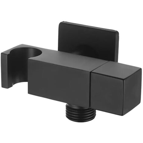Supporto doccia nero opaco design squadrato con rubinetto da arresto