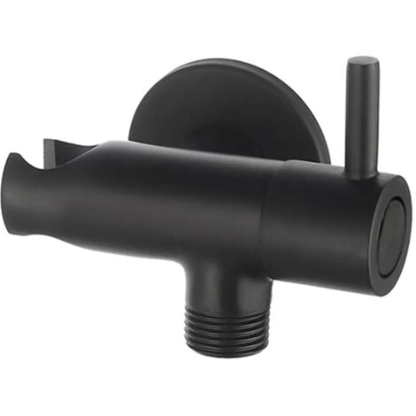 Supporto doccia nero opaco design tondo con rubinetto da arresto