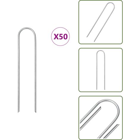 Supporto giardino - vidaXL Picchetti da Terra a Forma di U 50 pz 15x3,5 cm Acciaio Zincato - Tenuta del terreno