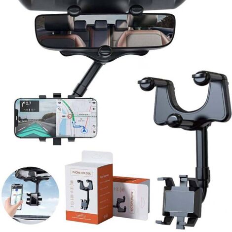 Supporto girevole a 360 gradi per specchietto retrovisore auto, compatibile con la maggior parte dei telefoni cellulari girevoli.